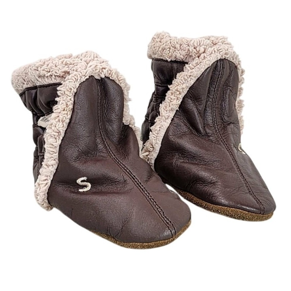 Baby Skechers Brown Leather Boots Sherpa Lined Size S 6 12 Months